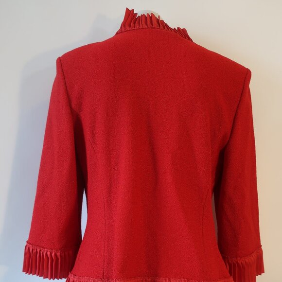St. John Red Blazer with Pleated Trim Sz 12 - Picture 8 of 10